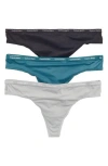 Calvin Klein Luxe 3-pack Thongs In Gin Black/wolf