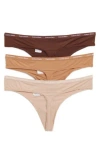 Calvin Klein Luxe 3-pack Thongs In Umber/cedar