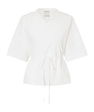 Calvin Klein Lynn Cotton-poplin Wrap Blouse In White
