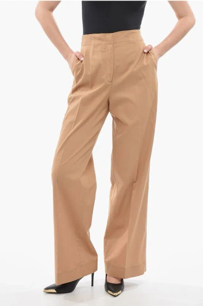 Calvin Klein Lyocell Palazzo Trousers With Ton-sur-ton Logo In Brown