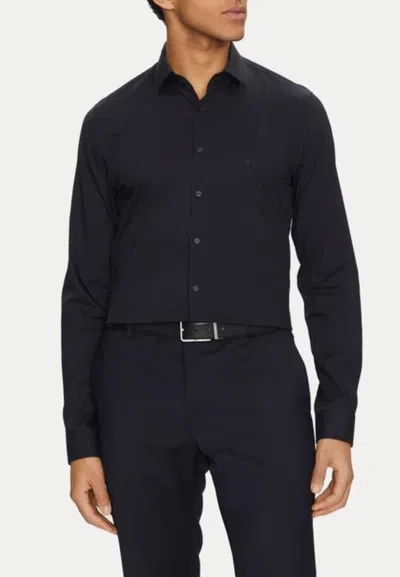 Calvin Klein Lyocell Solid Slim Shirt In Blue