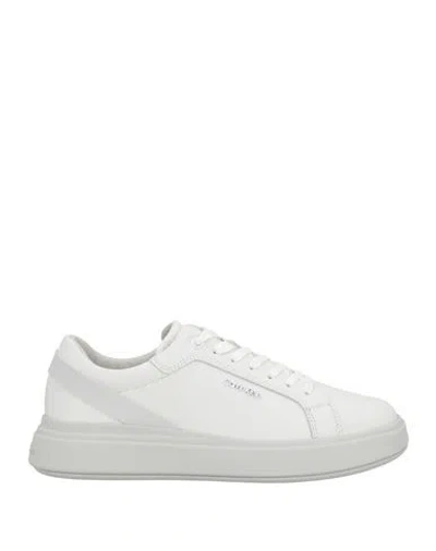 Calvin Klein Man Sneakers White Size 9 Leather In Bianco