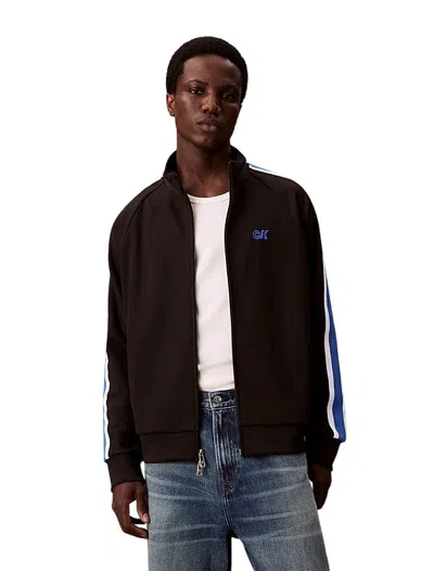 Calvin Klein Mandarin Collar Sweatshirt With Rib-knit Details In Black