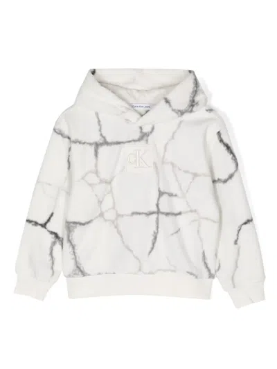 Calvin Klein Kids' Marble-effect Recycled Polyester-blend Hoodie In 白色