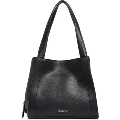 Calvin Klein Masie Faux Leather Tote In Black/ Silver