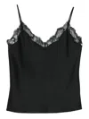 Calvin Klein Satin Cami With Lace Trim And Spaghetti Straps In Black