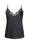 Calvin Klein Satin Cami With Lace Trim And Spaghetti Straps In Black