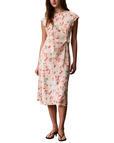 Calvin Klein Matte Satin Draped Dress In Pink