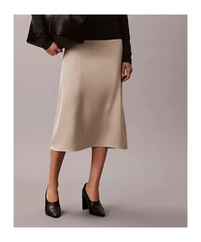 Calvin Klein Matte Shine Satin Midi Skirt In Neutral