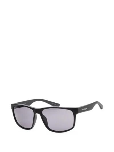 Calvin Klein Matte-finish Rectangle-frame Sunglasses In Black