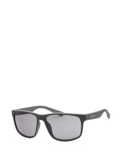 Calvin Klein Matte-finish Rectangle-frame Sunglasses In Black