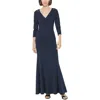 Calvin Klein Maxi Dress Women Xs Navy Stretch Cutout V-neck Bodycon Party Vda278 In Blue