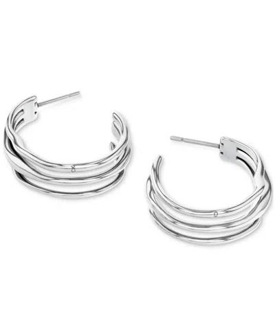 Calvin Klein Medium Wavy Triple-row C-hoop Earrings, 1.04" In Silver