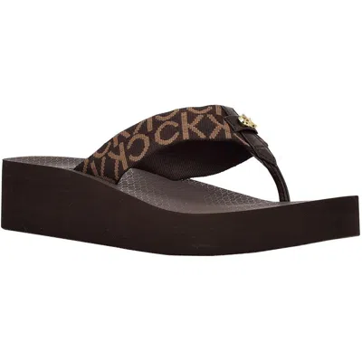 Calvin Klein Meena Womens Logo Thong Slide Sandals In Brown