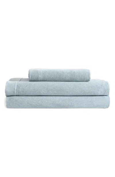 Calvin Klein Mélange Cotton Blend Jersey Sheet Set In Blue