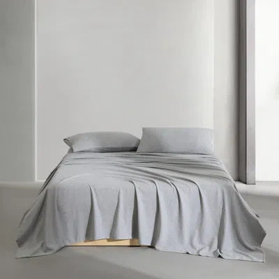Calvin Klein Melange Cotton Flannel Solid Sheet Set In Silver Gray