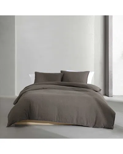 Calvin Klein Melange Flannel Cotton Duvet Cover Set In Gray