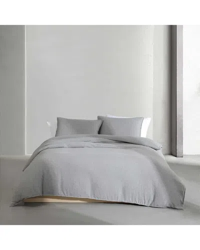 Calvin Klein Melange Flannel Cotton Duvet Cover Set In Gray