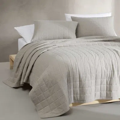 Calvin Klein Melange Flannel Cotton Solid Quilt In Natural