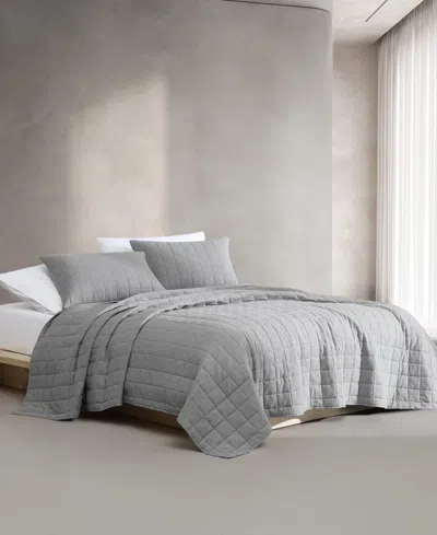 Calvin Klein Melange Flannel Quilt, Queen In Silver Grey