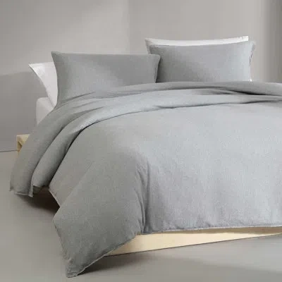 Calvin Klein Melange Flannel Solid Cotton Duvet Cover Set In Silver Gray