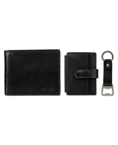 Calvin Klein Men's 3- Piece Wallet, Card Holder And Bottle Opener Gift Set In Black