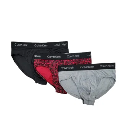 Calvin Klein Men's 3-pack Cotton Stretch Hip Brief In Black/red/heather Grey In Multi