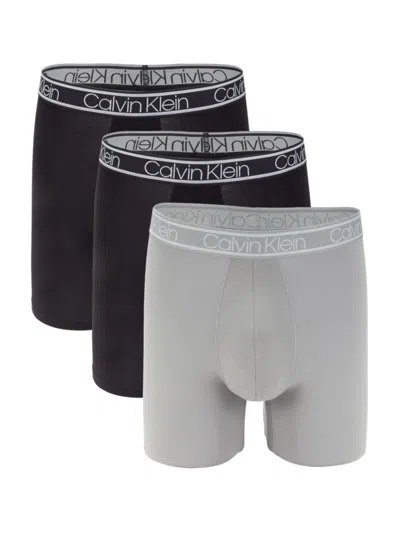Calvin Klein Men's 3-pack Logo Supima Cotton Blend Boxer Briefs In Black Grey