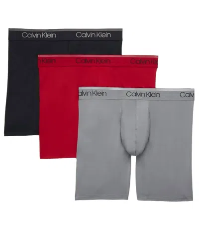 Calvin Klein Men's 3-pack Micro Stretch Boxer Briefs In Black/red/convoy In Multi