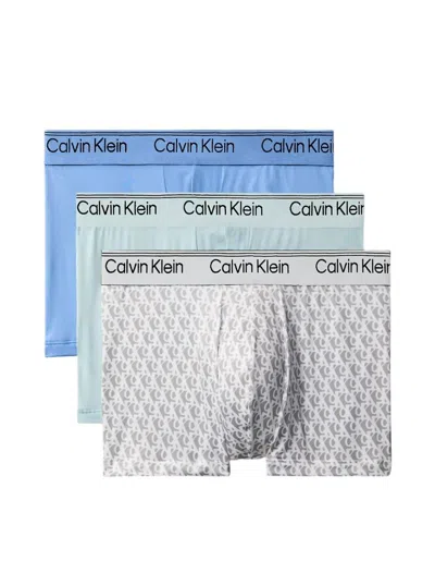 CALVIN KLEIN MEN'S 3-PACK MICRO STRETCH BOXER BRIEFS IN GLACIER/PLUSH MONOGRAM+ASH/STERLING BLUE
