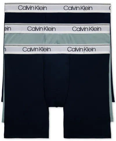 Calvin Klein Men's 3-pack Micro Stretch Solid Boxer Briefs In Spellbound,blue Shadow,arona W,white