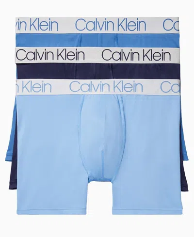 Calvin Klein Men's 3-pack Chromatic Microfiber Boxer Brief Underwear In Peacoat,delft,silver Lake Blue