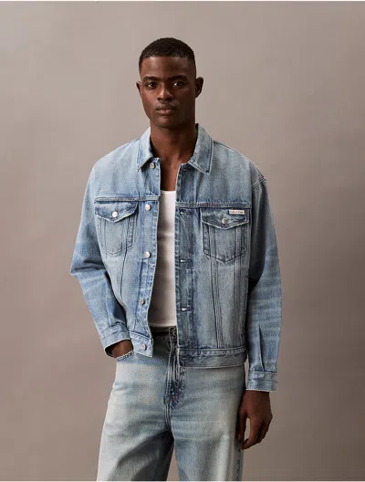Calvin Klein Men's 90s Selvedge Trucker Jacket In Light Blue Wave