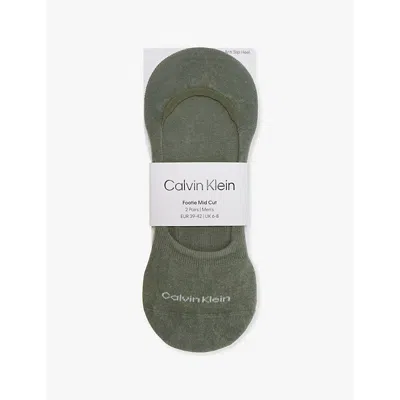 Calvin Klein Mens Agave Green Branded Mid-cut Pack Of Two Stretch-cotton-blend Socks