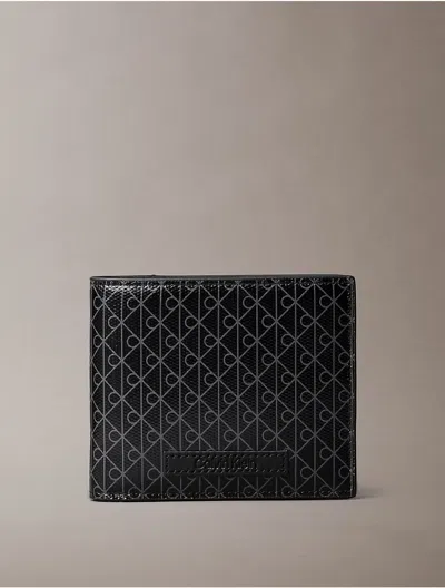 Calvin Klein Men's Allover Emblem Logo Bifold Wallet With Coin Pouch In Black