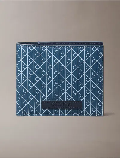 Calvin Klein Men's Allover Emblem Logo Bifold Wallet With Coin Pouch In Blue
