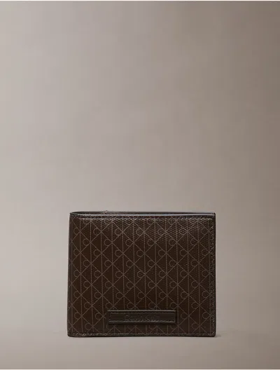 Calvin Klein Men's Allover Emblem Logo Bifold Wallet With Coin Pouch In Brown