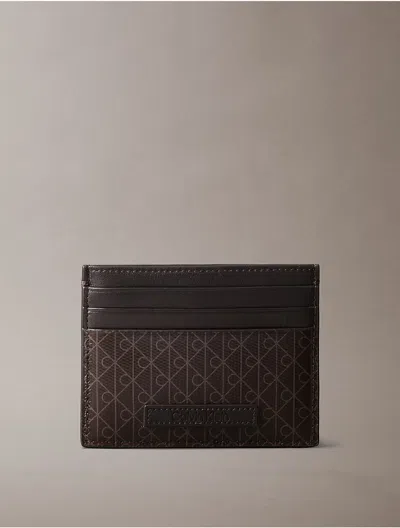 Calvin Klein Men's Allover Emblem Logo Card Case In Brown
