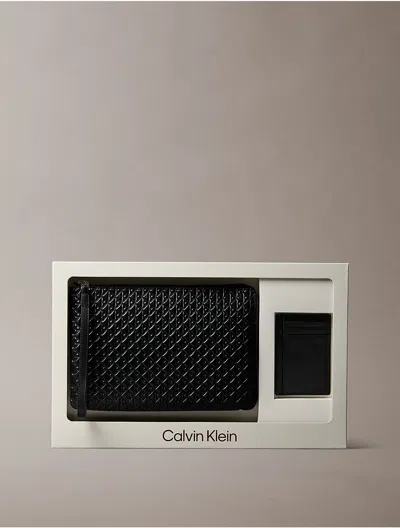 Calvin Klein Men's Allover Emblem Logo Zip Pouch + Solid Card Case Set In Black