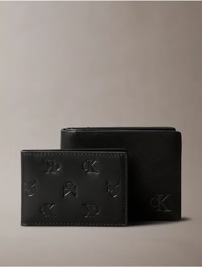 Calvin Klein Men's Allover Monogram Logo Bifold Wallet + Card Case In Black