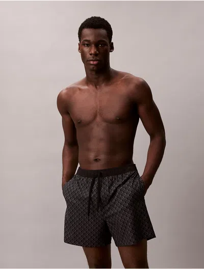 Calvin Klein Men's Allover Monogram Logo Swim Shorts In Black