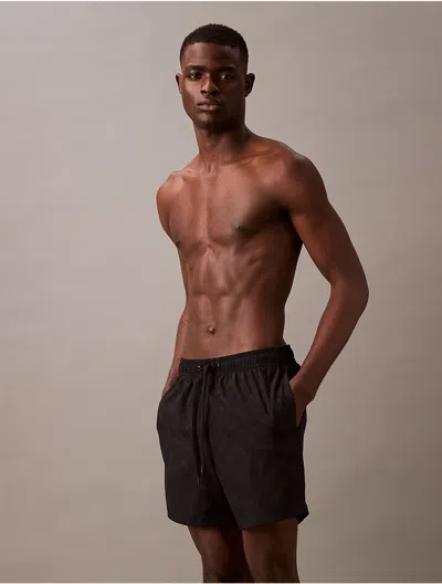 Calvin Klein Men's Allover Monogram Logo Swim Shorts In Black