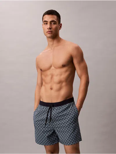 Calvin Klein Men's Allover Monogram Logo Swim Shorts In Gray