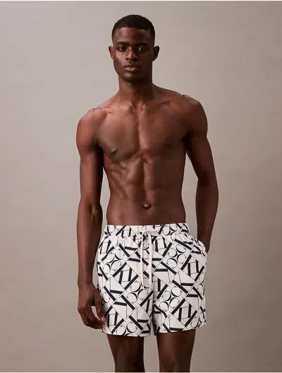 Calvin Klein Men's Allover Monogram Logo Swim Shorts In Vaporous Gray
