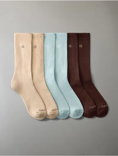 Calvin Klein Men's Basic Cushion 6-pack Crew Socks In Brown Assorted