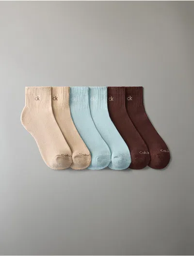 Calvin Klein Men's Basic Cushion 6-pack Quarter Socks In Brown Assorted
