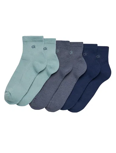 Calvin Klein Men's Basic Cushion Quarter 6-pack Socks In Blue