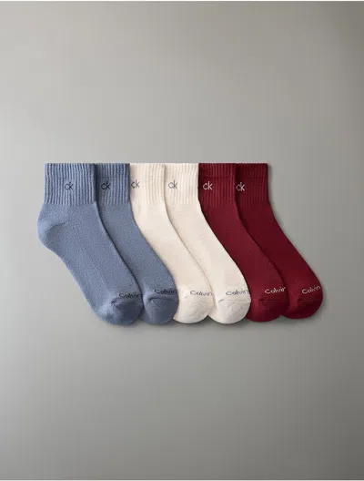 Calvin Klein Men's Basic Cushion Quarter 6-pack Socks In Dark Blue Assorted