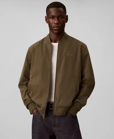Calvin Klein Men's Birdseye Round Collar Bomber Jacket In Olive Night
