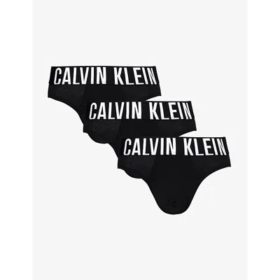 Calvin Klein Logo-waistband Pack Of Three Recycled Cotton-blend Briefs In Black, Black, Black
